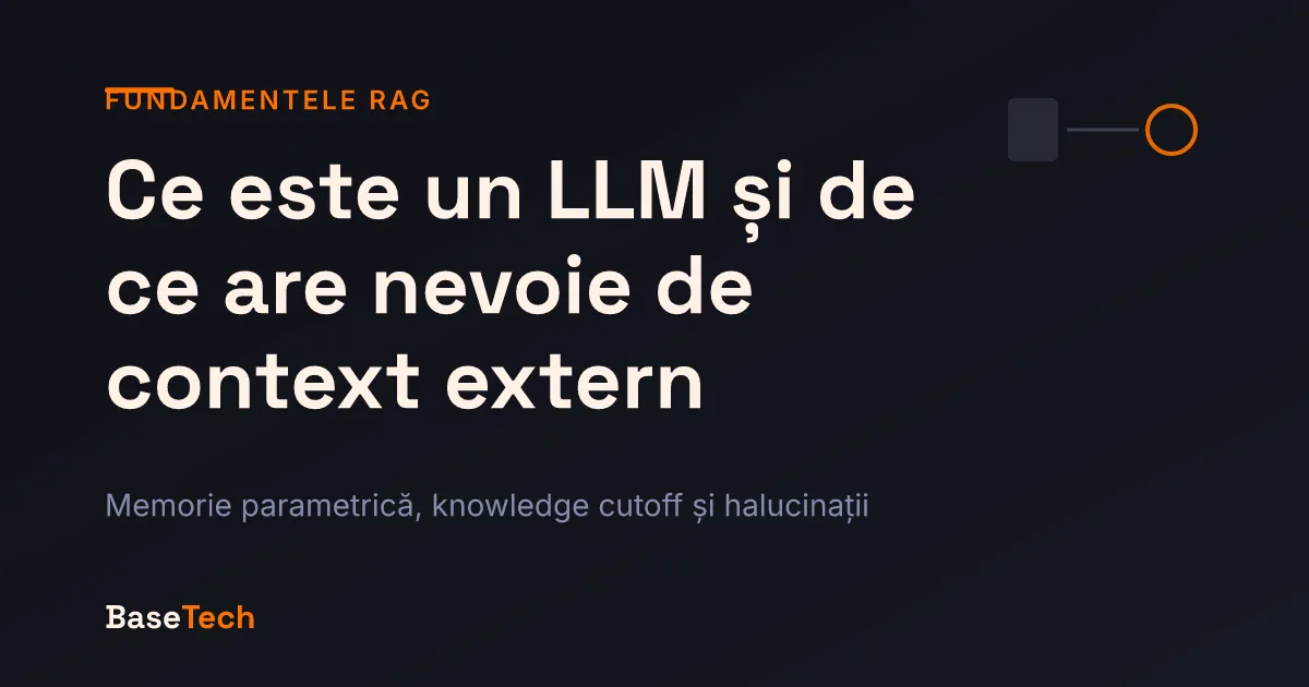 Ilustrație de copertă: memoria parametrică fixă a unui LLM și canalul de context extern care alimentează promptul